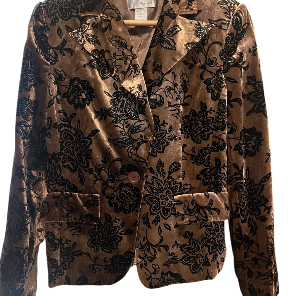 Spiegel Women's Velvet Floral Blazer - Brown and Black
